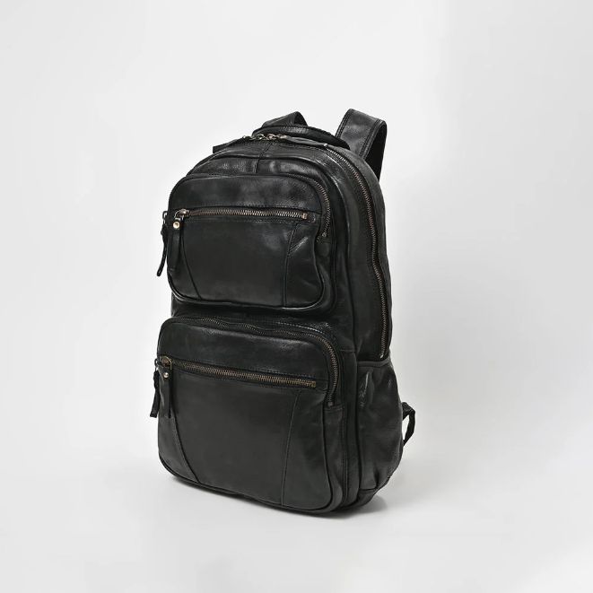 Backpack, Black Multi Pocket Genuine Leather
