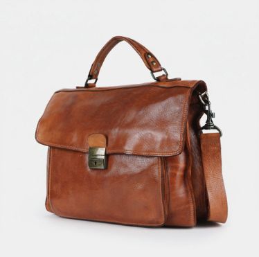 Briefcase, Brown Genuine Leather w/Shoulder Strap