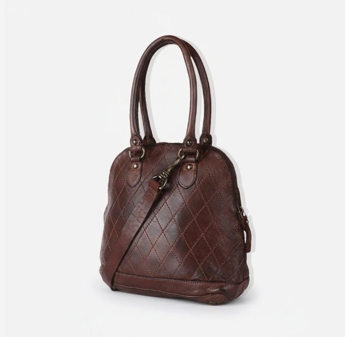 Tote, Diamond Pattern Stitching Dk Brown Genuine Leather