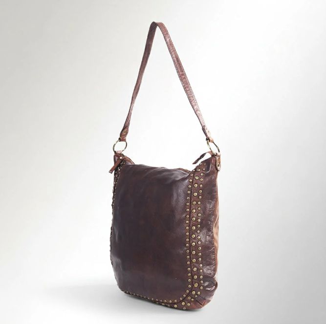 Hobo, Dk Brown Studded Border Genuine Leather