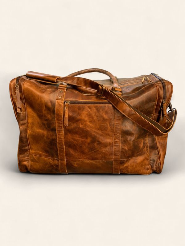 Duffle Bag, Brown Leather Deep Sides