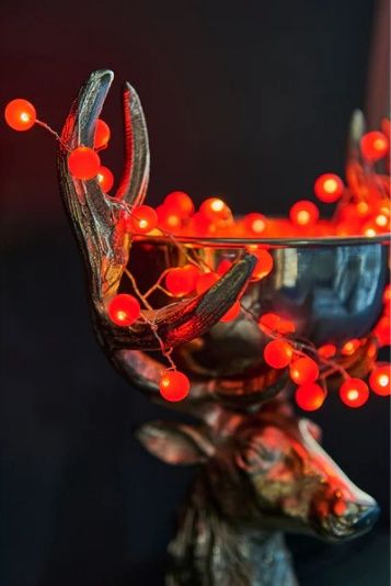 String Lights, 9' Red Snowberry Plug In 200 LED