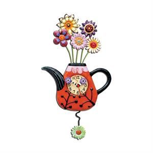 Clock, Flower Red Tea pot