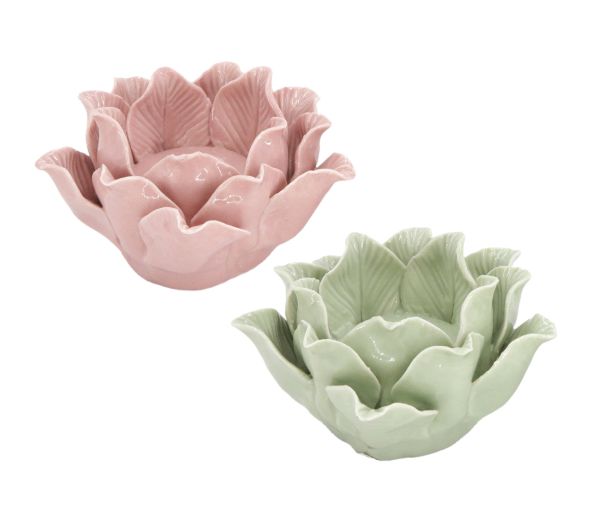 Tea Light Holders, Green or Pink Lotus Flower