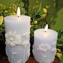 Candle, Set/2 LED Blue Daisy 4" &amp; 6"