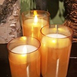 LED Candle, Amber Glass Set/3 3"x5/6/7"