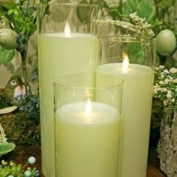 LED Candle, Lt Green 3"x8/10/12"