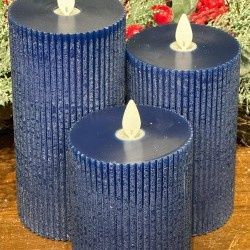 LED Candle, Dk Blue Set/3 Ribbed 3"x5/6/7"
