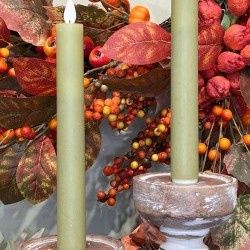 Candle, Sage Green 9" Set/2 B/O, Taper