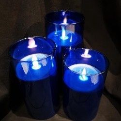 LED Candle, Dk Blue Glass Set/3 3"x5/6/7"