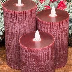 Candle, Burg Set/3 Ribbed 3x5/6/7"