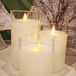 LED Candle, Cream Glass Set/3 3"x5/6/7"