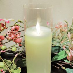 LED Candle, Lt Green Glass 2x5