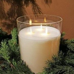 LED Candle, Cream Glass 3 Wick 6x8
