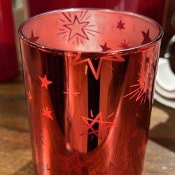 LED Candle, Red Glass Star 3x4