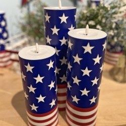 LED Candle, American Flag Plastic Set/3 3"x10/12/14"