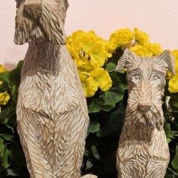 Figurine, Set/2 Carved Dogs 15"/20"