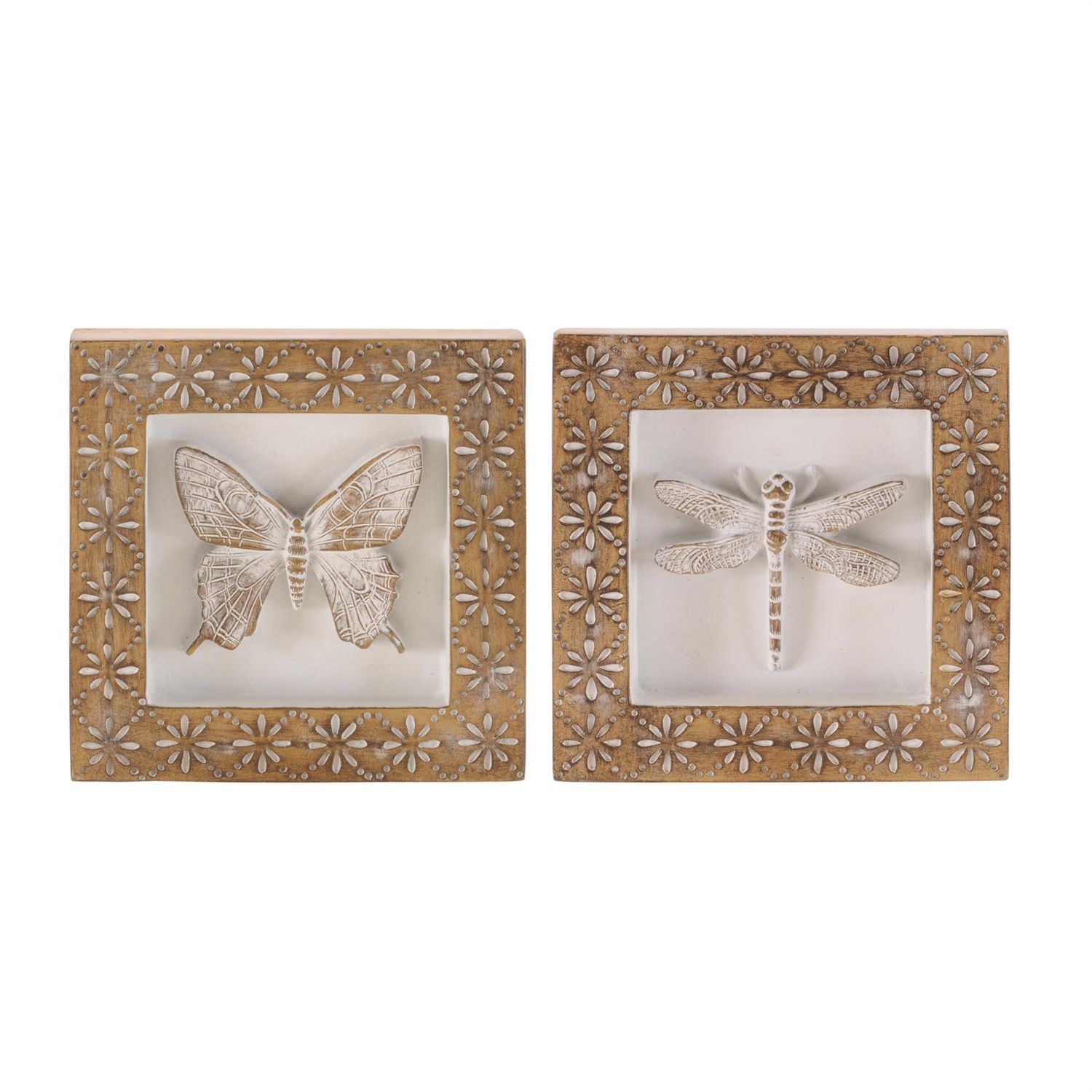 Plaque, Butterfly/Dragonfly Faux Wood 5.5"Sq