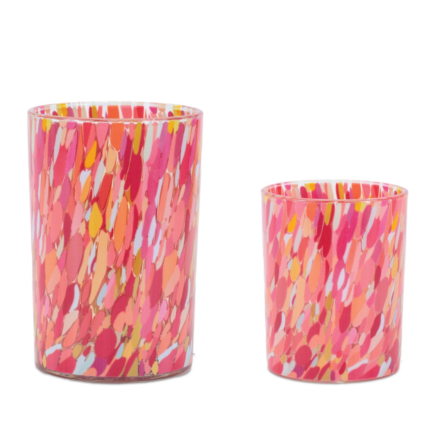 Candle Holder, Set/2 Pink Toned Speckled
