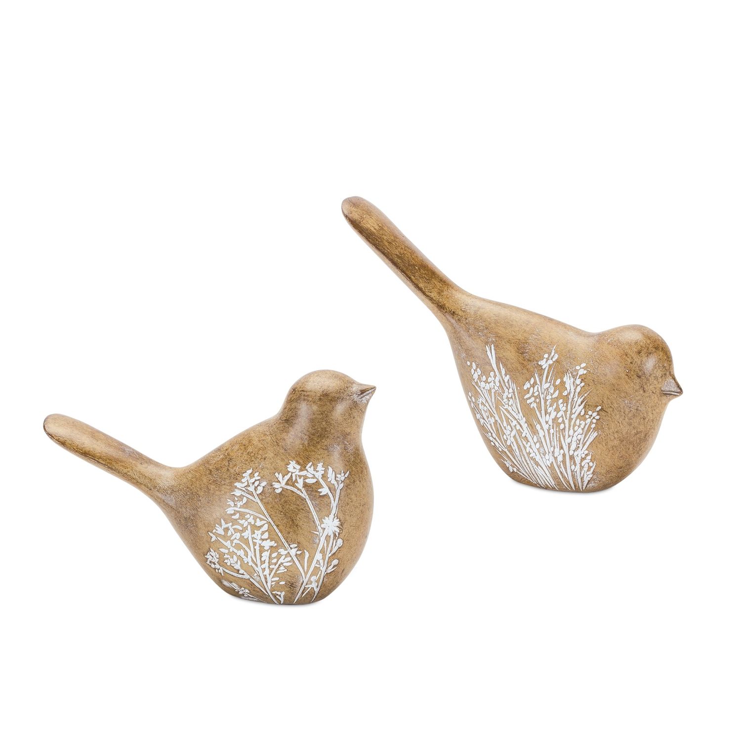 Figurine, Set/2 Etched Flowers on Wood