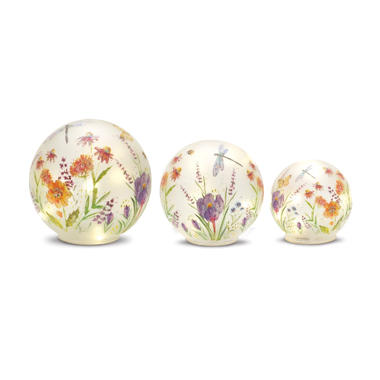 Glass Orb, Set/3 Wildflowers B/O