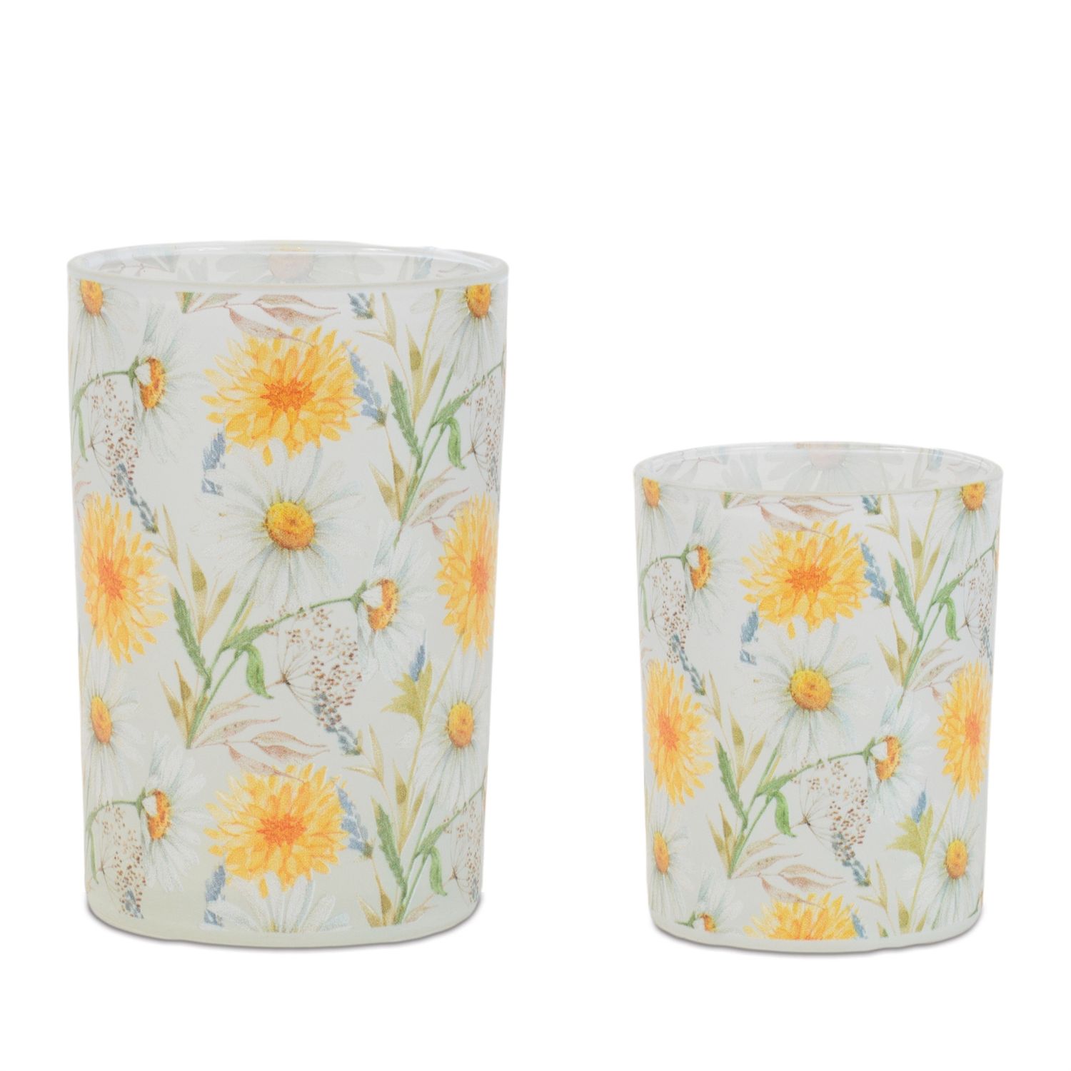 Candle Holder, Set/2 Wild Flowers Frosted
