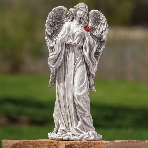 Statue, 17.5" Angel Holding Cardinal
