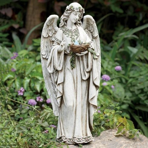 Statue, 24" Angel Holding Nest Garden Trim