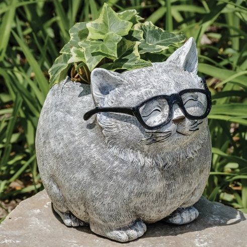 Planter, 7" Cat w/Glasses