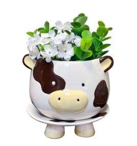 Planter, Footsie Brown Cow 2pc