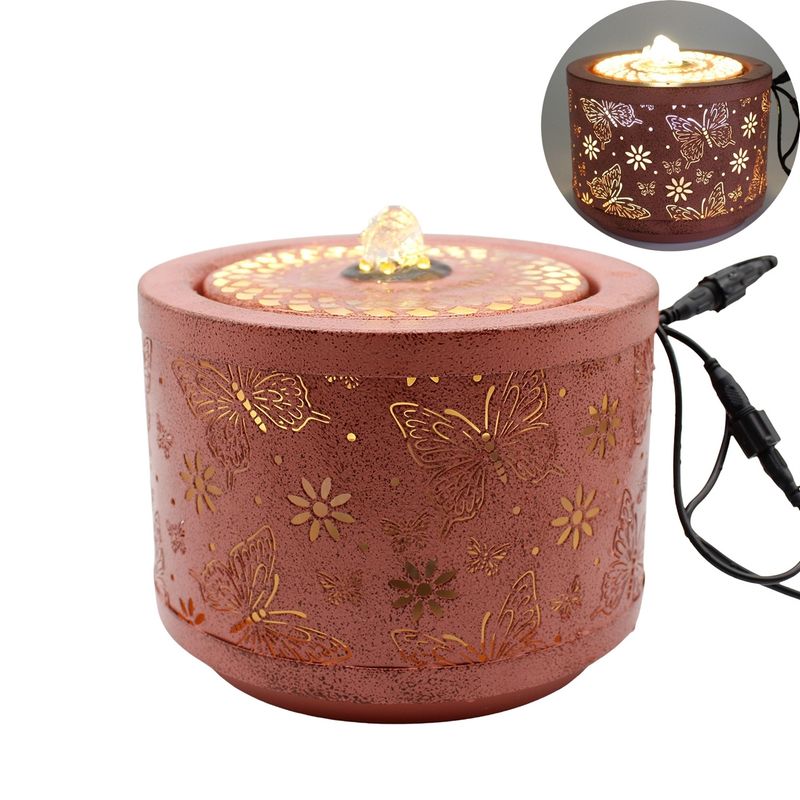Fountain, SM Daisy &amp; Butterfly Lighted Dusty Rose