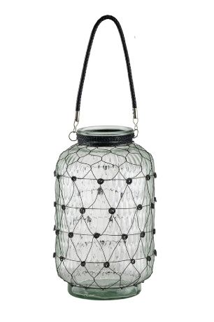 Vase, 15" Wire Net over Glass Jar w/Handle