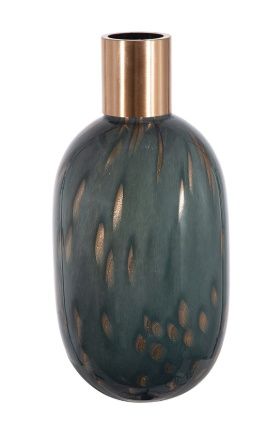 Vase, 19.5" Aqua &amp; Copper Glass