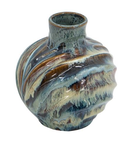Vase, 11" Blue/Brown Reactive Glazed