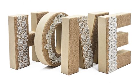 Wall Decor, HOME Burlap Lettering 4pc