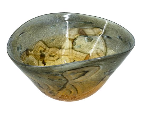 Vase, Brown Crackled Glass Boval