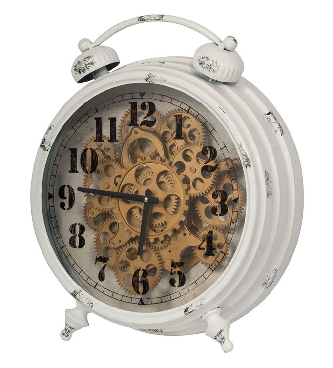 Clock, Classic Gold Gears in White Case