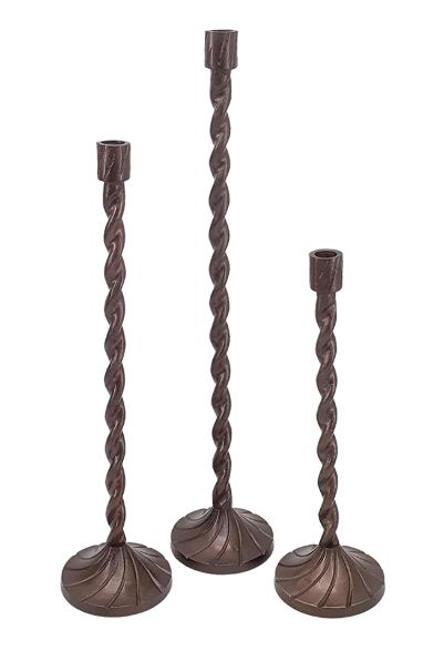 Candle Holder, Set/3 Metal Twisted Taper 15"/20"/24"
