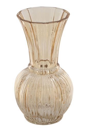 Vase, Ribbed Amber Glass 9.5"