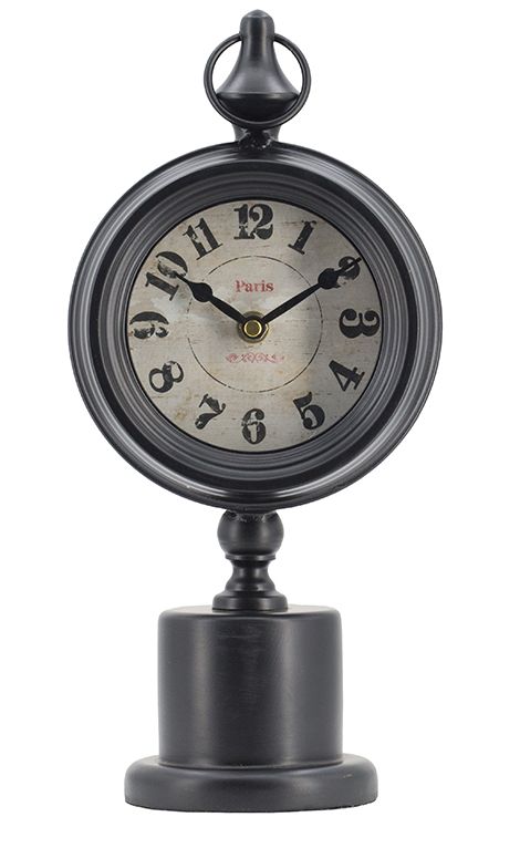 Clock, Black Metal on Pedestal 15"