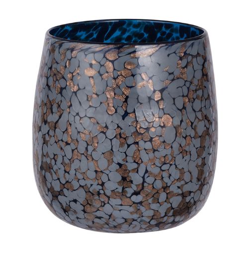 Vase, Shaylee Wide Dk Blue Glass w/Copper Accents 8"