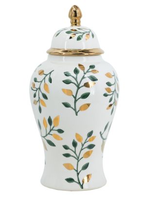 Ginger Jar, White w/Gold Leaf Pattern 16"