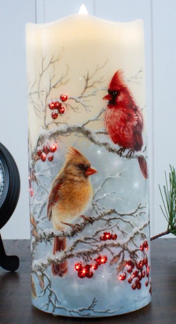 Candle, Winter Cardinals Fiber Optic