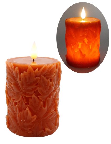 Candle, SM Orange LED Pillar w/Timer 3x3x4"