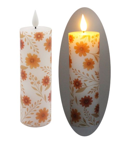 Candle, Fall Flowers LED 2x2x6" w/Timer