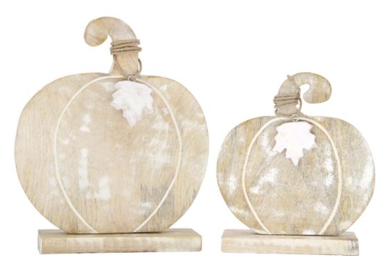 Pumpkin, Set/2 Whitewashed Wood on Stand