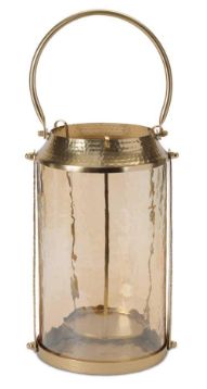Lantern, Amber Glass Antiq. Gold Metal Small