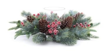 Centerpiece, Pine/Red Berry w/Glass Vase