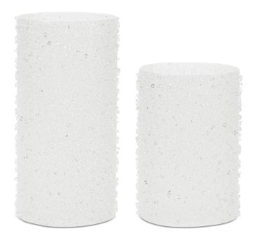 Candle Holder, Set/2 White Glass Crystal Beaded 4"/6"
