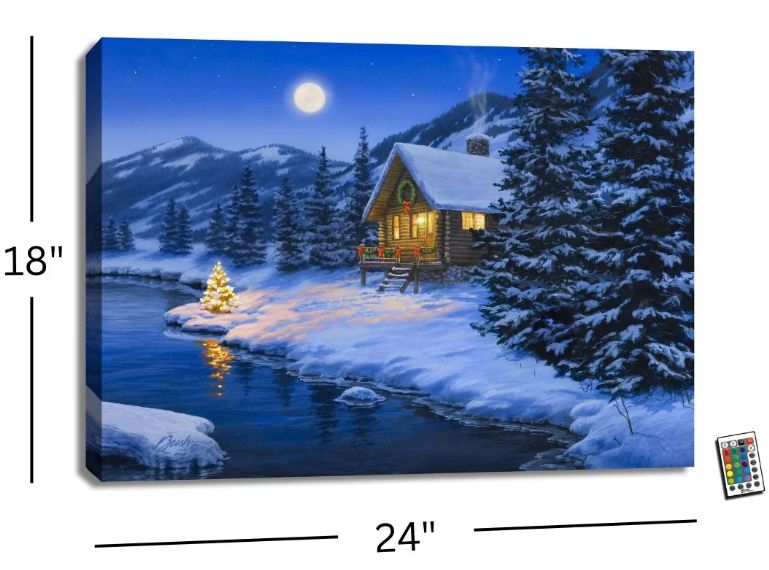LED Canvas, Xmas Cabin 18x24 Backlit w/Remote